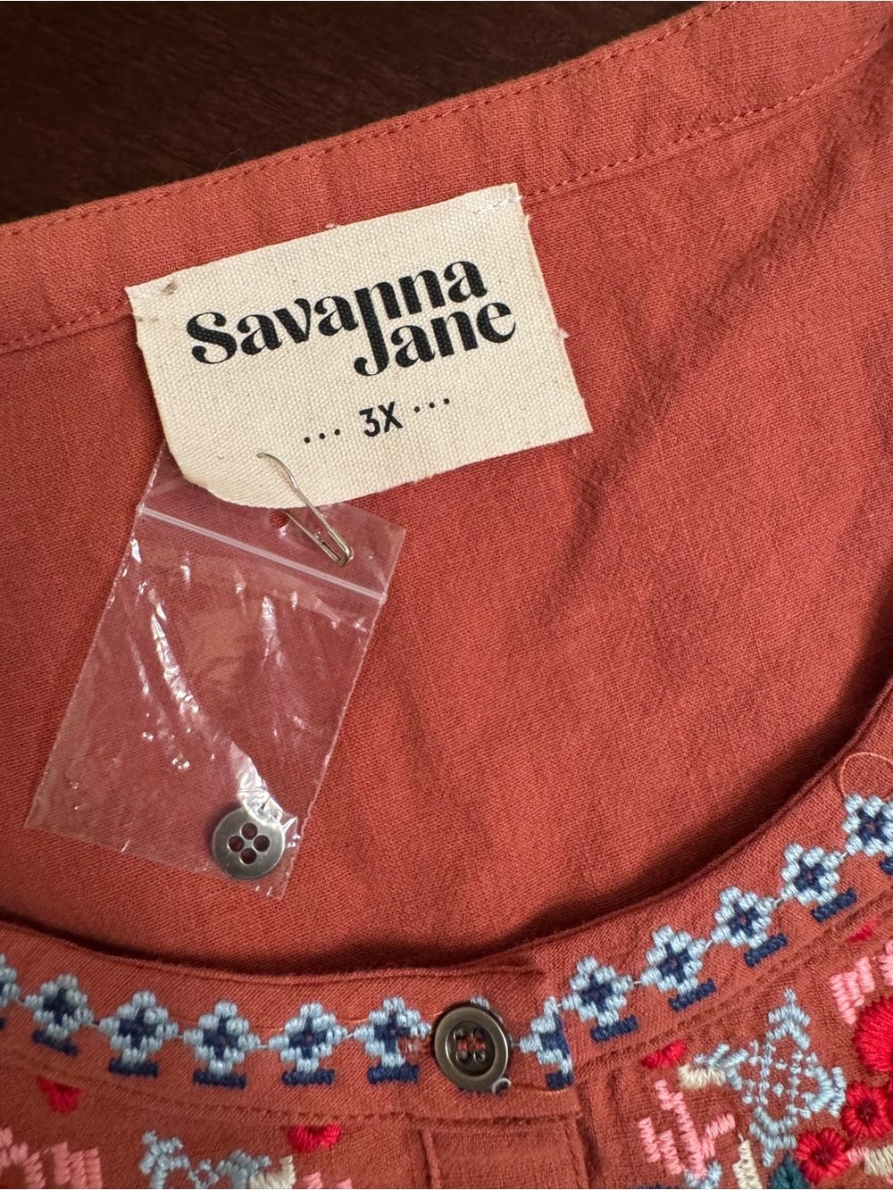 Savanna Jane 3X Embroidered Floral Boho Peasant Top Rust Plus - Picture 10 of 15